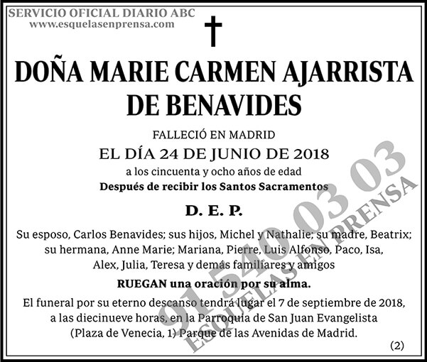 Marie Carmen Ajarrista de Benavides